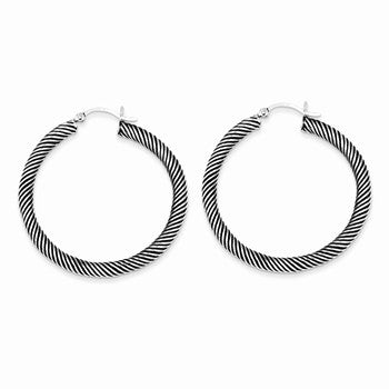 Sterling Silver Antiqued Open Twist Hoop Earrings