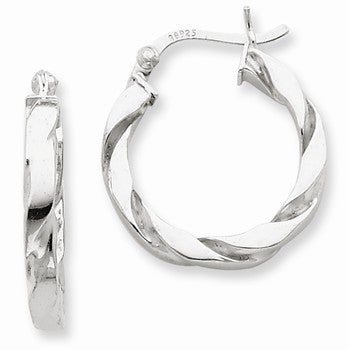 Sterling Silver Rhodium Plated Flattened Twist 20mm Hoop Earrings