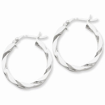 Sterling Silver Flattened Twist 25mm Hoop Earrings