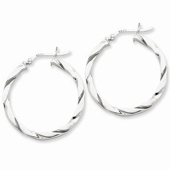 Sterling Silver Flattened Twist 30mm Hoop Earrings