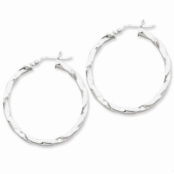 Sterling Silver Flattened Twist 35mm Hoop Earrings