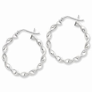 Sterling Silver Rhodium Plated Twist 30mm Hoop Earrings
