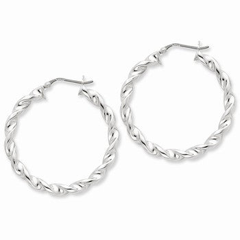Sterling Silver Rhodium Plated Twist 35mm Hoop Earrings