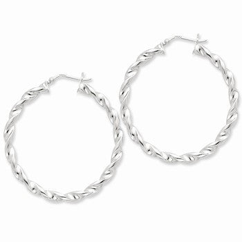 Sterling Silver Rhodium Plated Twist 45mm Hoop Earrings