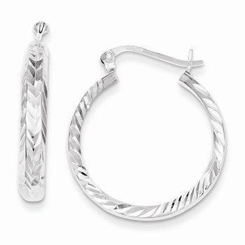 Sterling Silver 4mm Diamond-cut Hoop Earrings