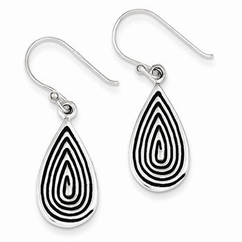 Sterling Silver Antiqued Polished Textured Teardrop Dangle Earrings