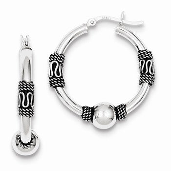 Sterling Silver Antiqued Hoop Earrings