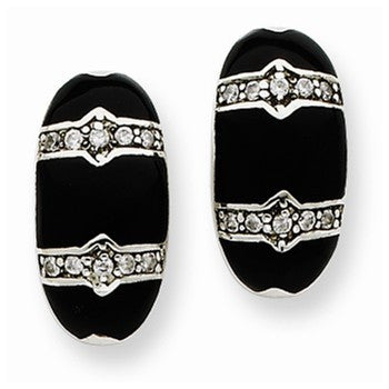 Sterling Silver, CZ Stone Black Polished Fancy Earrings