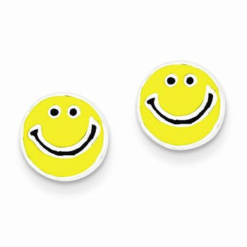 Sterling Silver Enameled Happy Face Post Earrings