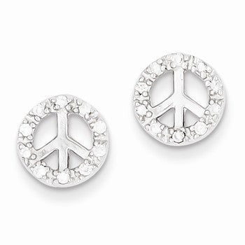 Sterling Silver Small CZ Peace Symbol Post Earrings