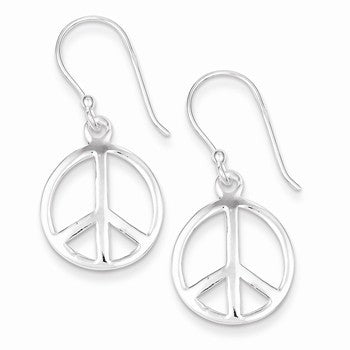 Sterling Silver Polished Peace Dangle Earrings