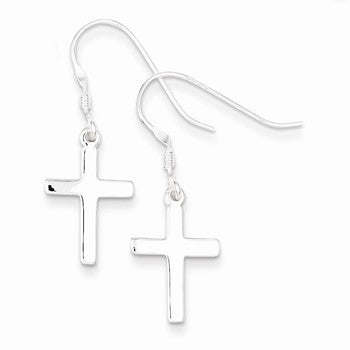 Sterling Silver Polished Cross Dangle Earrings