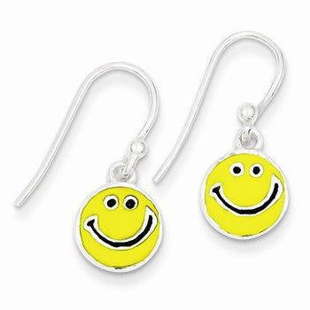 Sterling Silver Enameled Happy Face Dangle Earrings