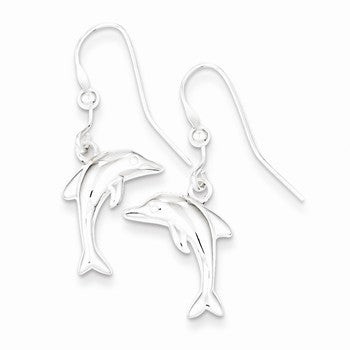 Sterling Silver Polished Dolphin Dangle Earrings
