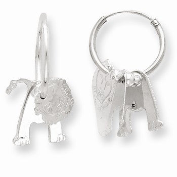 Sterling Silver Polished Lion Dangle Hoop Earrings