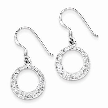 Sterling Silver Polished Textured Round Dangle Earrings