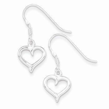 Sterling Silver Polished Heart Dangle Earrings