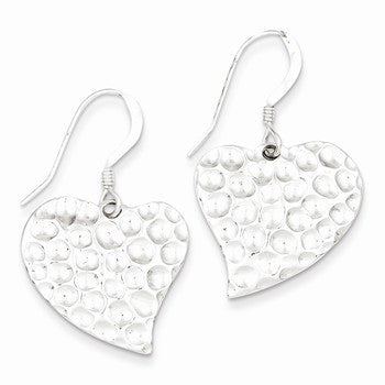 Sterling Silver Polished Textured Heart Dangle Post Earrings