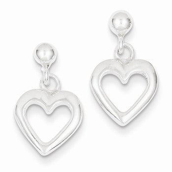 Sterling Silver Polished Dangle Heart Post Earrings