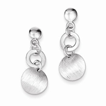 Sterling Silver Polished Textured Round Dangle Post Earrings