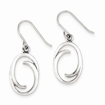 Sterling Silver Polished Oval Dangle Earrings