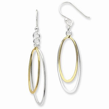 Sterling Silver Dangling Double Oval Earrings