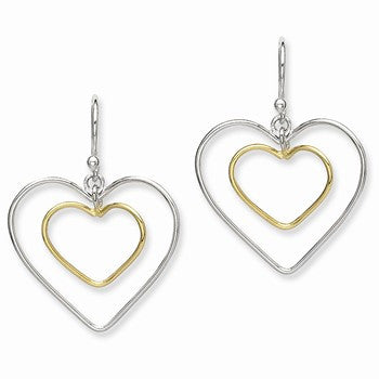 Sterling Silver Gold-Plated Double Heart Wire Dangle Earrings