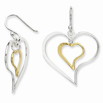 Sterling Silver Gold-Plated Double Twisted Heart Dangle Earrings