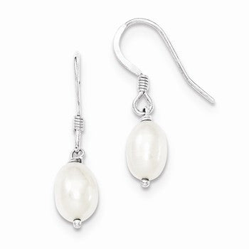 Sterling Silver White Cultured Freshwater Pearl Dangle Earrings
