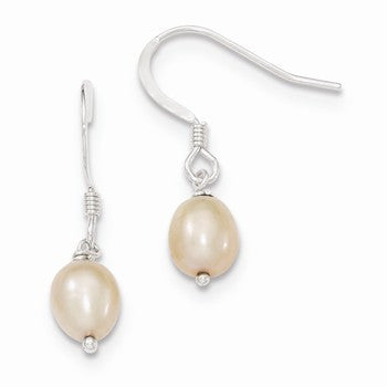 Sterling Silver Pink Cultured Freshwater Pearl Dangle Earrings
