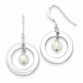 Sterling Silver White Cultured Freshwater Pearl Dangle Earrings