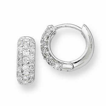 Sterling Silver CZ Hinged Hoop Earrings