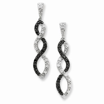 Sterling Silver & Black Rhodium w/Black & White CZ Twisted Post Earring, Jewelry Earrings