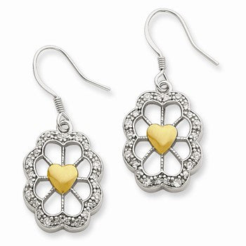 Sterling Silver Vermeil Oval Floral Heart CZ Earrings