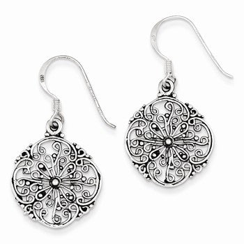 Sterling Silver Antiqued Filigree Dangle Earrings
