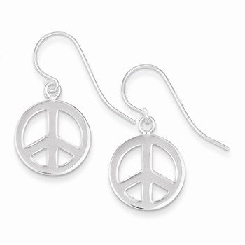Sterling Silver Polished Peace Sign Dangle Earrings