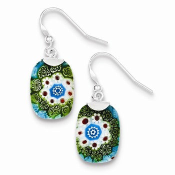 Sterling Silver Multicolored Glass Polished Fancy Dangle Earrings