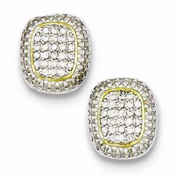 Sterling Silver Vermeil Rectangle Pave CZ Post Earrings
