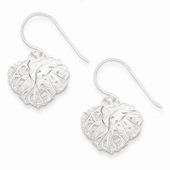 Sterling Silver Polished Woven Puffed Heart Dangle Earrings