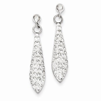 Sterling Silver White Swarovski Crystal Oval Post Dangle Earrings