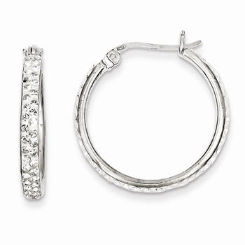 Sterling Silver White Swarovski Crystal Hoop Earrings