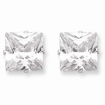 Sterling Silver 9mm Square CZ 4 Prong Stud Earrings