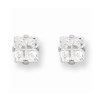 Sterling Silver 4mm Square CZ 4 Prong Stud Earrings