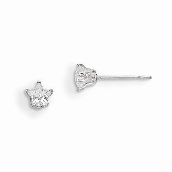 Sterling Silver 4mm Star CZ Stud Earrings