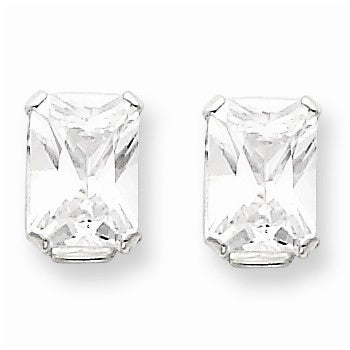 Sterling Silver 7x5 Emerald Stud Earrings
