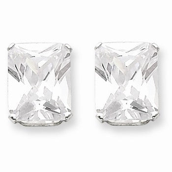 Sterling Silver 10x8 Emerald Stud Earrings