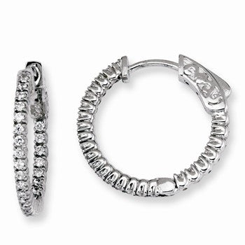 Sterling Silver CZ 50 Stones In & Out Round Hoop Earrings