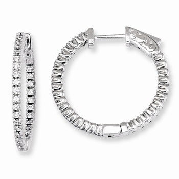 Sterling Silver CZ 60 Stones In & Out Round Hoop Earrings