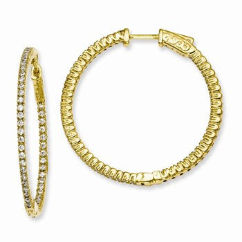 Sterling Silver Yellow-plated CZ In & Out Round Hoop Earrings
