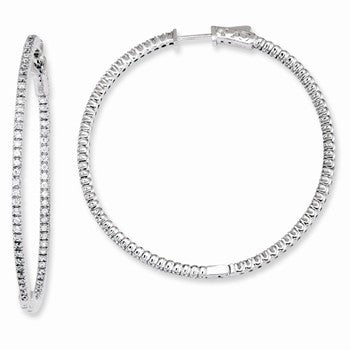 Sterling Silver CZ 156 Stones In & Out Round Hoop Earrings